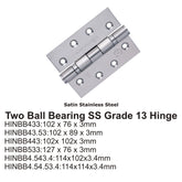 Two Ball Bearing SS Grade 13 Hinge -102x76x3mm (4x3 Inch) (Pair)