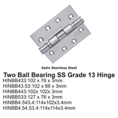 Two Ball Bearing SS Grade 13 Hinge -102x76x3mm (4x3 Inch) (Pair)