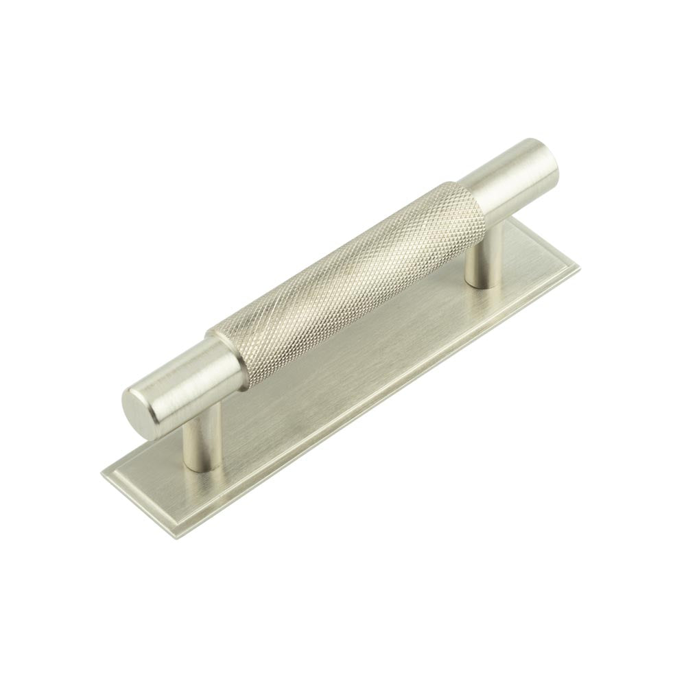 Hoxton Taplow Cabinet Handles 96mm Ctrs Stepped Backplate  Satin Nickel - Hoxton Kits