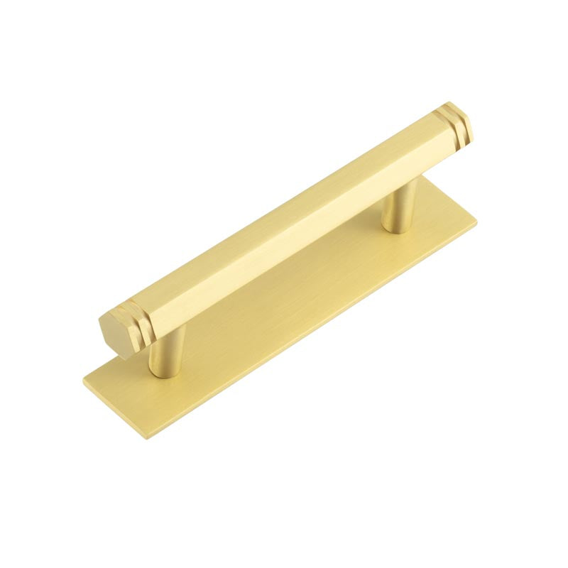 Hoxton Nile Cabinet Handles 96mm Ctrs Plain Backplate  Satin Brass - Hoxton Kits