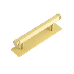 Hoxton Nile Cabinet Handles 96mm Ctrs Plain Backplate  Satin Brass - Hoxton Kits