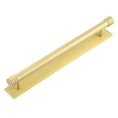 Hoxton Sturt Cabinet Handles 224mm Ctrs Stepped Backplate  Satin Brass - Hoxton Kits