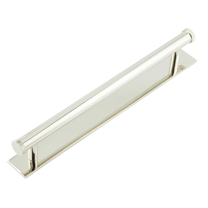 Hoxton Wenlock Cabinet Handles 224mm Ctrs Plain Backplate   Polished Nickel - Hoxton Kits