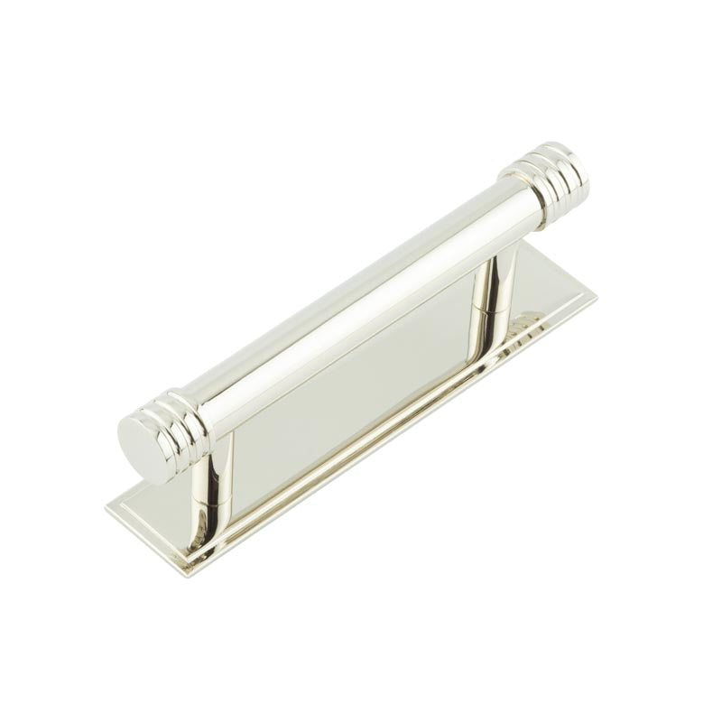 Hoxton Sturt Cabinet Handles 96mm Ctrs Stepped Backplate   Polished Nickel - Hoxton Kits