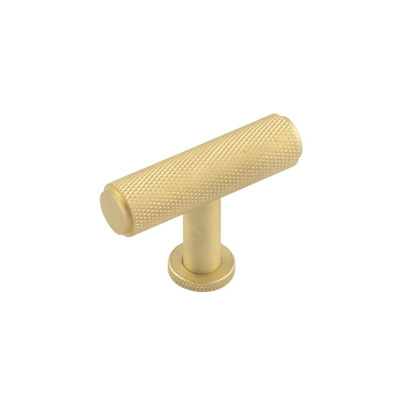 Piccadilly Knurled T Bar Cupboard Knobs  Satin Brass - Burlington Range