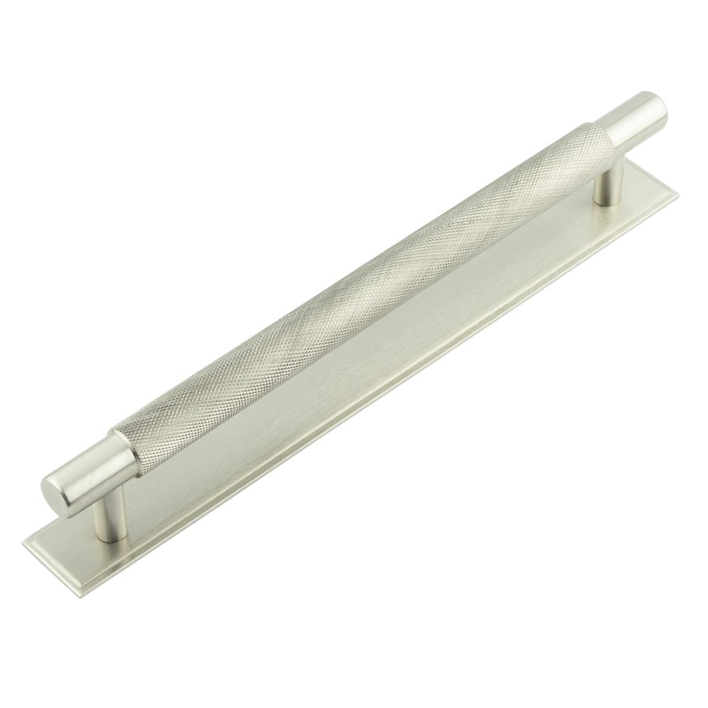 Hoxton Taplow Cabinet Handles 224mm Ctrs Stepped Backplate  Satin Nickel - Hoxton Kits