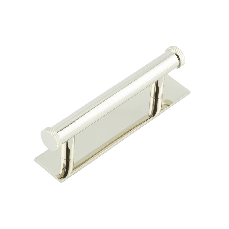 Hoxton Thaxted Cabinet Handles 96mm Ctrs Plain Backplate   Polished Nickel - Hoxton Kits