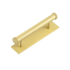 Hoxton Wenlock Cabinet Handles 96mm Ctrs Plain Backplate  Satin Brass - Hoxton Kits