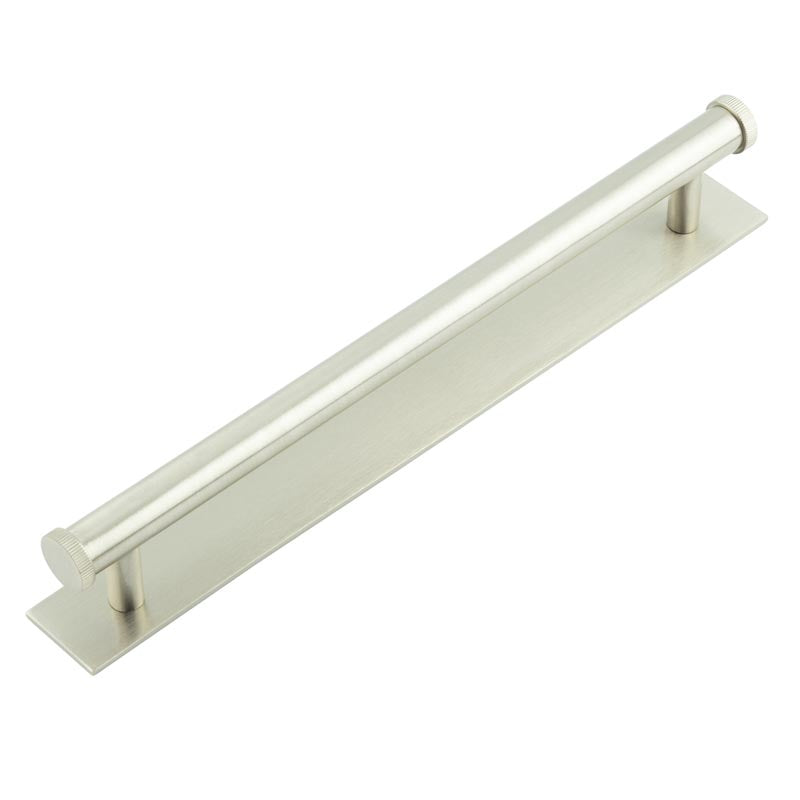 Hoxton Thaxted Cabinet Handles 224mm Ctrs Plain Backplate  Satin Nickel - Hoxton Kits