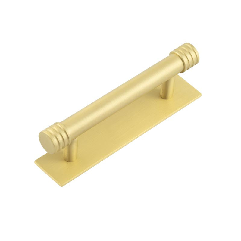 Hoxton Sturt Cabinet Handles 96mm Ctrs Plain Backplate  Satin Brass - Hoxton Kits