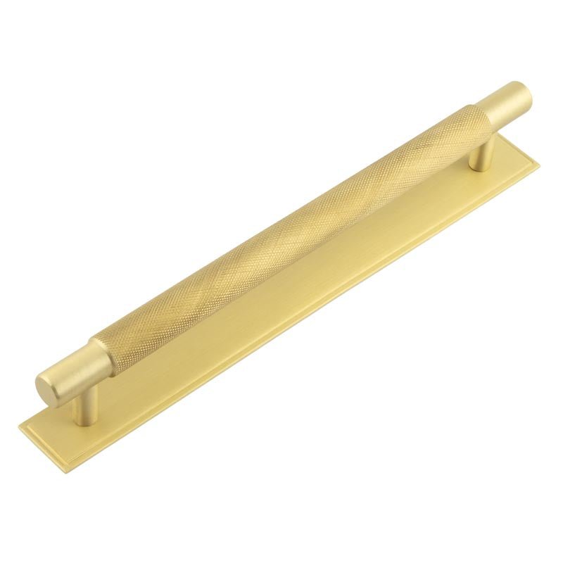 Hoxton Taplow Cabinet Handles 224mm Ctrs Stepped Backplate  Satin Brass - Hoxton Kits