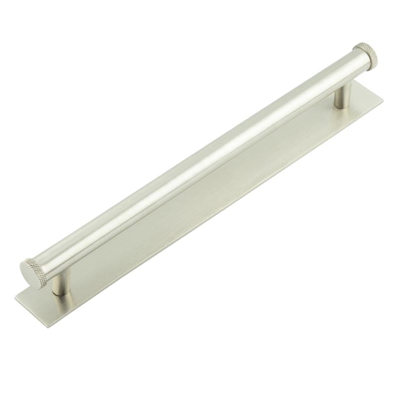 Hoxton Wenlock Cabinet Handles 224mm Ctrs Plain Backplate  Satin Nickel - Hoxton Kits