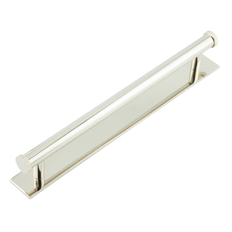 Hoxton Thaxted Cabinet Handles 224mm Ctrs Plain Backplate   Polished Nickel - Hoxton Kits