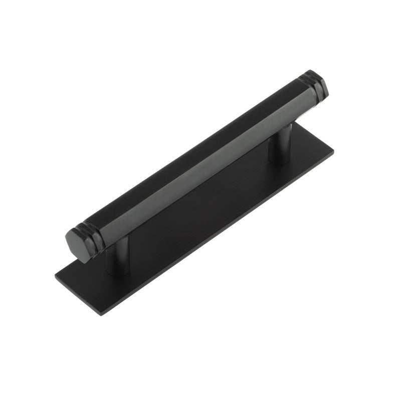 Hoxton Nile Cabinet Handles 96mm Ctrs Plain Backplate  Black - Hoxton Kits