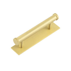 Hoxton Thaxted Cabinet Handles 96mm Ctrs Plain Backplate  Satin Brass - Hoxton Kits