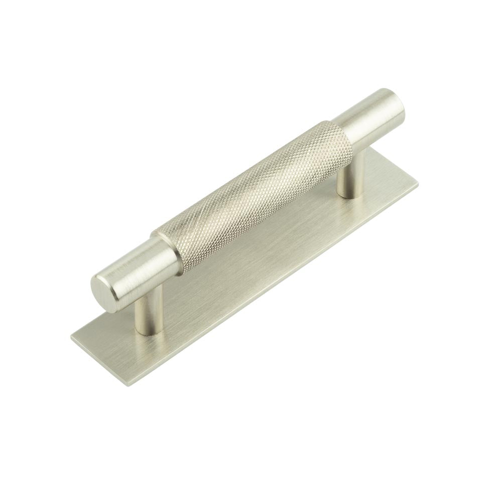 Hoxton Taplow Cabinet Handles 96mm Ctrs Plain Backplate  Satin Nickel - Hoxton Kits