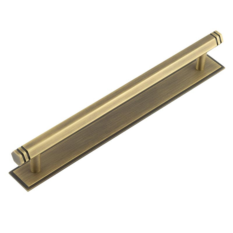 Hoxton Nile Cabinet Handles 224mm Ctrs Stepped Backplate Antique Brass - Hoxton Kits