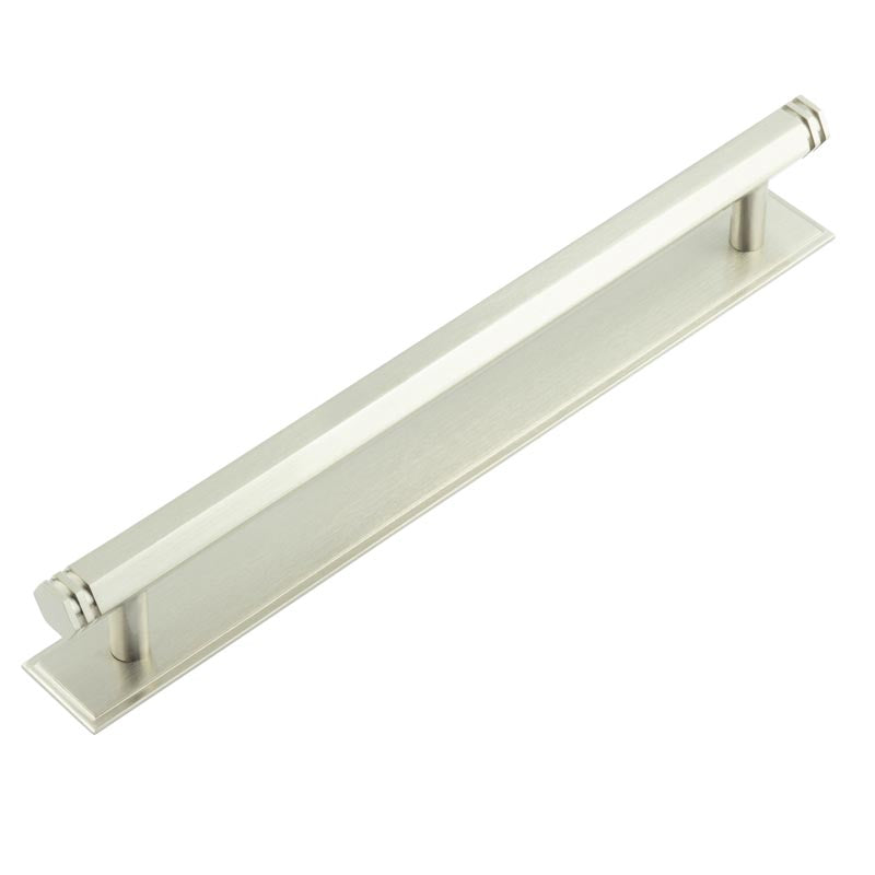 Hoxton Nile Cabinet Handles 224mm Ctrs Stepped Backplate  Satin Nickel - Hoxton Kits