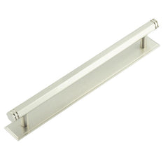 Hoxton Nile Cabinet Handles 224mm Ctrs Stepped Backplate  Satin Nickel - Hoxton Kits