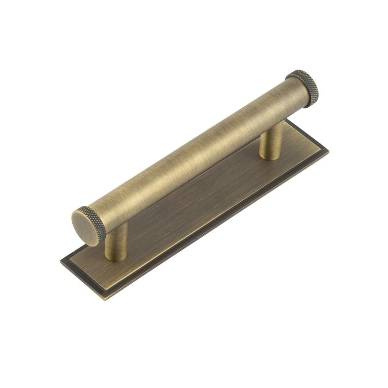 Hoxton Wenlock Cabinet Handles 96mm Ctrs Stepped Backplate Antique Brass - Hoxton Kits