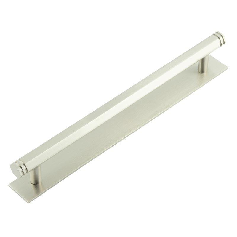 Hoxton Nile Cabinet Handles 224mm Ctrs Plain Backplate  Satin Nickel - Hoxton Kits