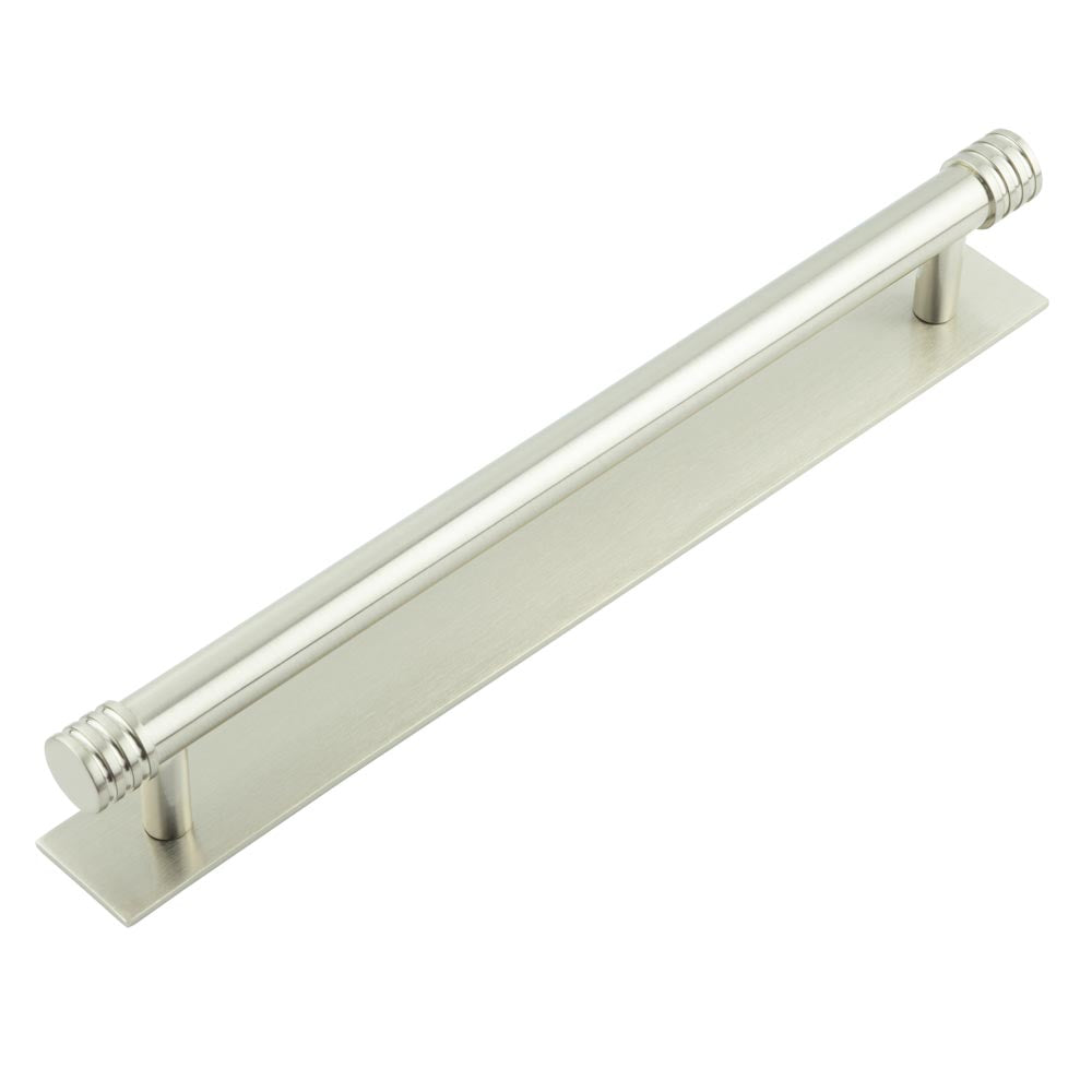 Hoxton Sturt Cabinet Handles 224mm Ctrs Plain Backplate  Satin Nickel - Hoxton Kits