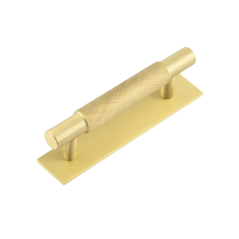 Hoxton Taplow Cabinet Handles 96mm Ctrs Plain Backplate  Satin Brass - Hoxton Kits