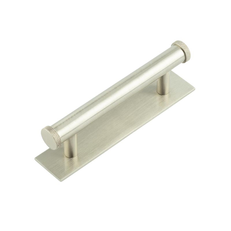 Hoxton Wenlock Cabinet Handles 96mm Ctrs Plain Backplate  Satin Nickel - Hoxton Kits