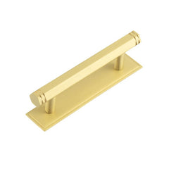 Hoxton Nile Cabinet Handles 96mm Ctrs Stepped Backplate  Satin Brass - Hoxton Kits