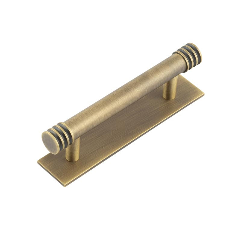 Hoxton Sturt Cabinet Handles 96mm Ctrs Plain Backplate Antique Brass - Hoxton Kits