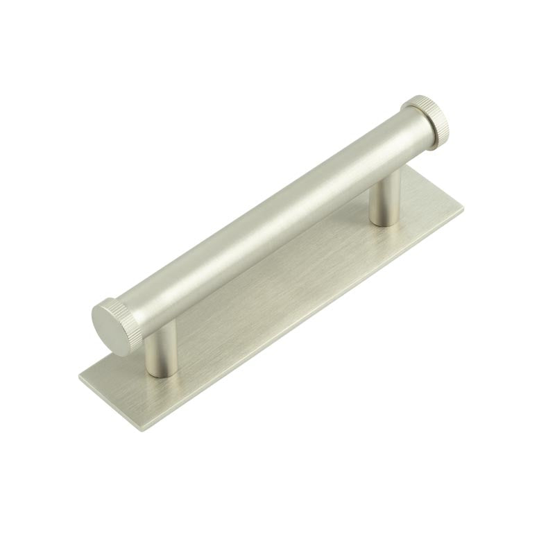 Hoxton Thaxted Cabinet Handles 96mm Ctrs Plain Backplate  Satin Nickel - Hoxton Kits