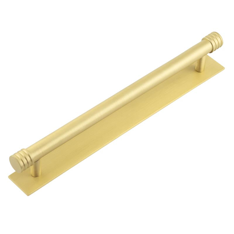Hoxton Sturt Cabinet Handles 224mm Ctrs Plain Backplate  Satin Brass - Hoxton Kits