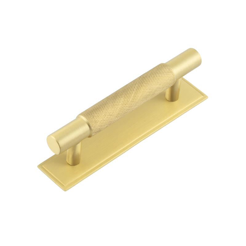 Hoxton Taplow Cabinet Handles 96mm Ctrs Stepped Backplate  Satin Brass - Hoxton Kits