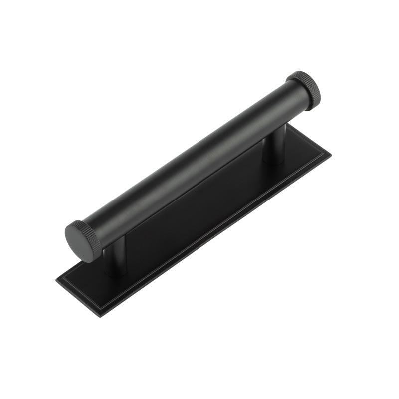 Hoxton Thaxted Cabinet Handles 96mm Ctrs Stepped Backplate Matt  Black - Hoxton Kits