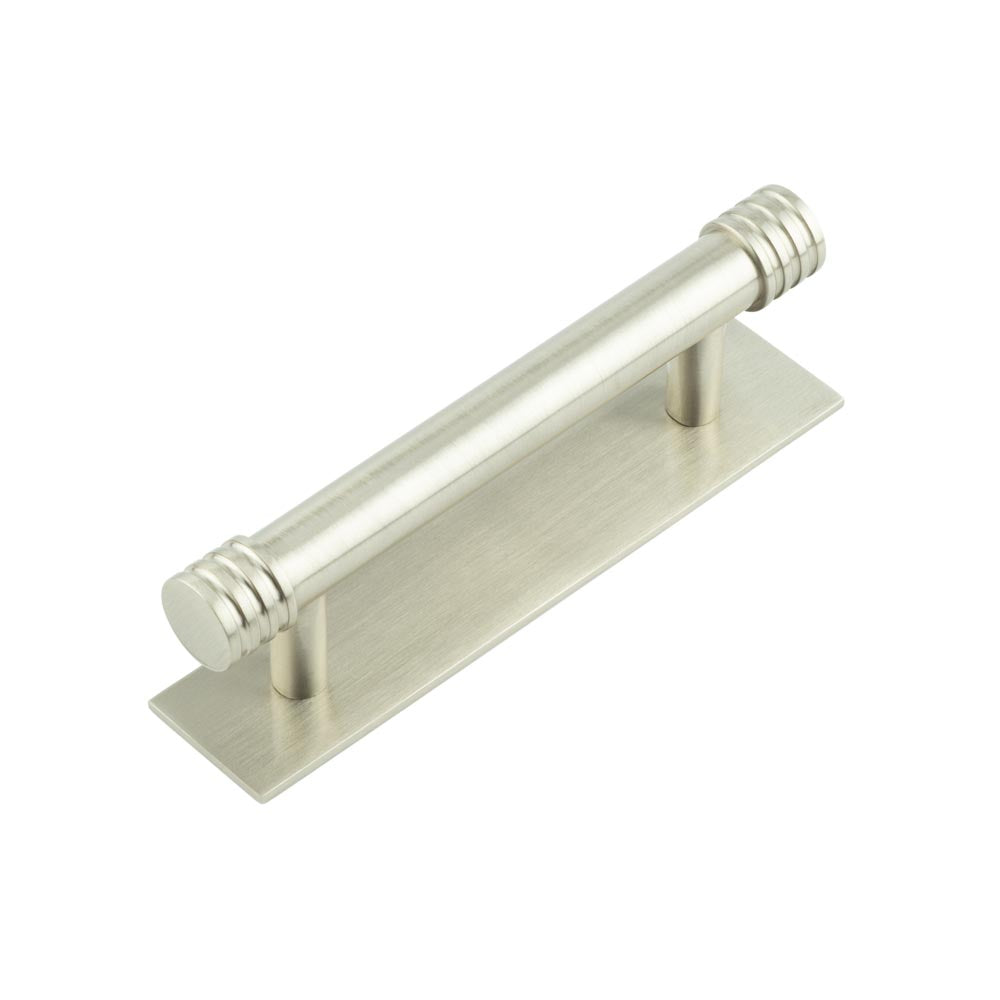 Hoxton Sturt Cabinet Handles 96mm Ctrs Plain Backplate  Satin Nickel - Hoxton Kits