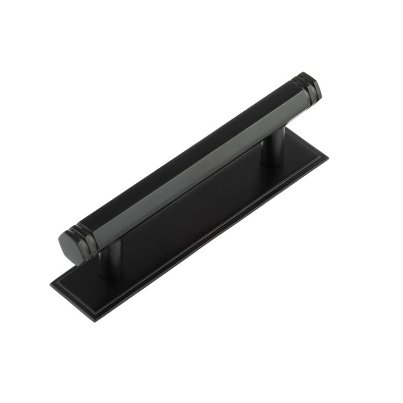 Hoxton Nile Cabinet Handles 96mm Ctrs Stepped Backplate  Black - Hoxton Kits