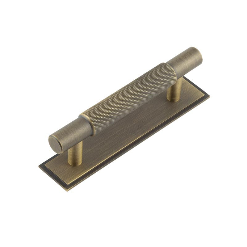 Hoxton Taplow Cabinet Handles 96mm Ctrs Stepped Backplate Antique Brass - Hoxton Kits