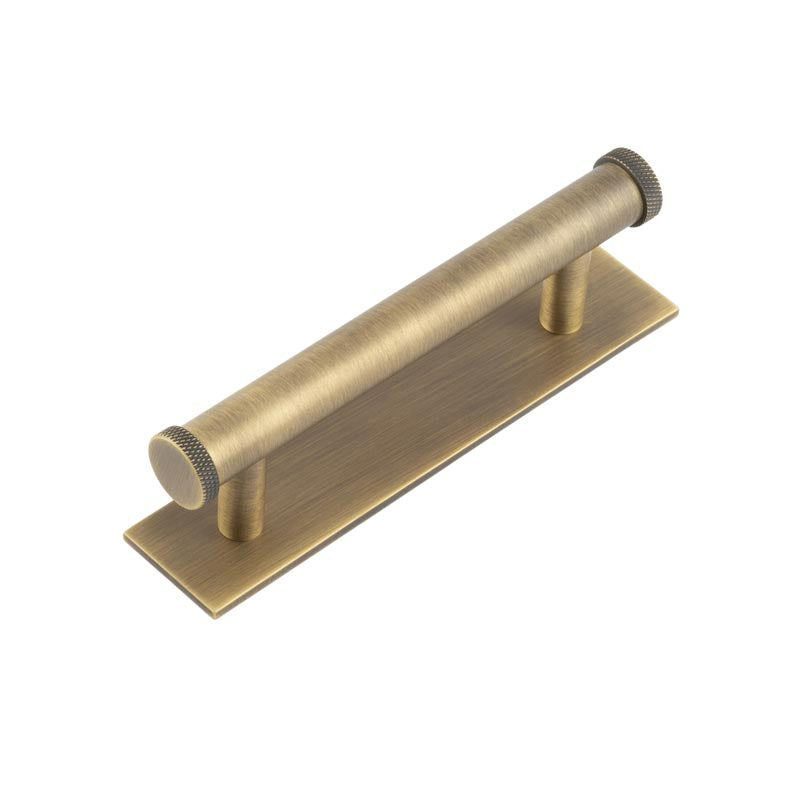 Hoxton Wenlock Cabinet Handles 96mm Ctrs Plain Backplate Antique Brass - Hoxton Kits