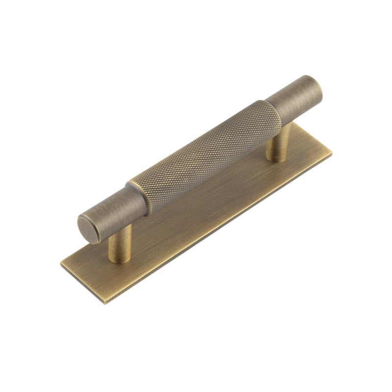 Hoxton Taplow Cabinet Handles 96mm Ctrs Plain Backplate Antique Brass - Hoxton Kits