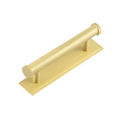 Hoxton Thaxted Cabinet Handles 96mm Ctrs Stepped Backplate  Satin Brass - Hoxton Kits