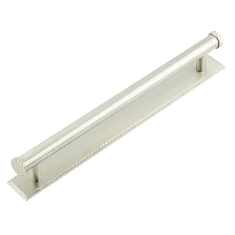 Hoxton Thaxted Cabinet Handles 224mm Ctrs Stepped Backplate  Satin Nickel - Hoxton Kits
